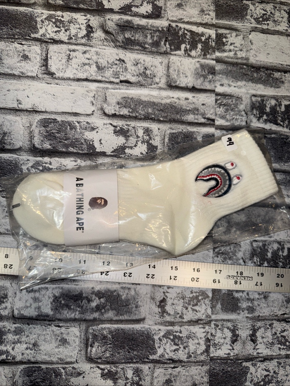 BAPE A Bathing Ape Shark Head Embroidered Crew Socks - Cream - One Pair - NWT